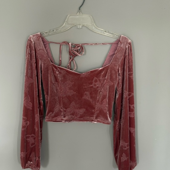 Altar’d State Pink Butterfly Velvet Crop Top Size Small - Picture 1 of 4
